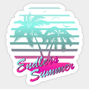 80s RETRO TROPICAL OCEAN ON A 80'S BLUE SUN BACKGROUND T-Shirt Sticker